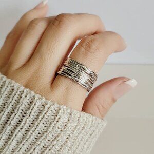 Thick Ring, Sterling Silver Women Ring, 925 Stamped, Woven Ring, Thumb Wide Band